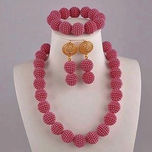 Hot Pink African Beads Pearl Jewelry Set